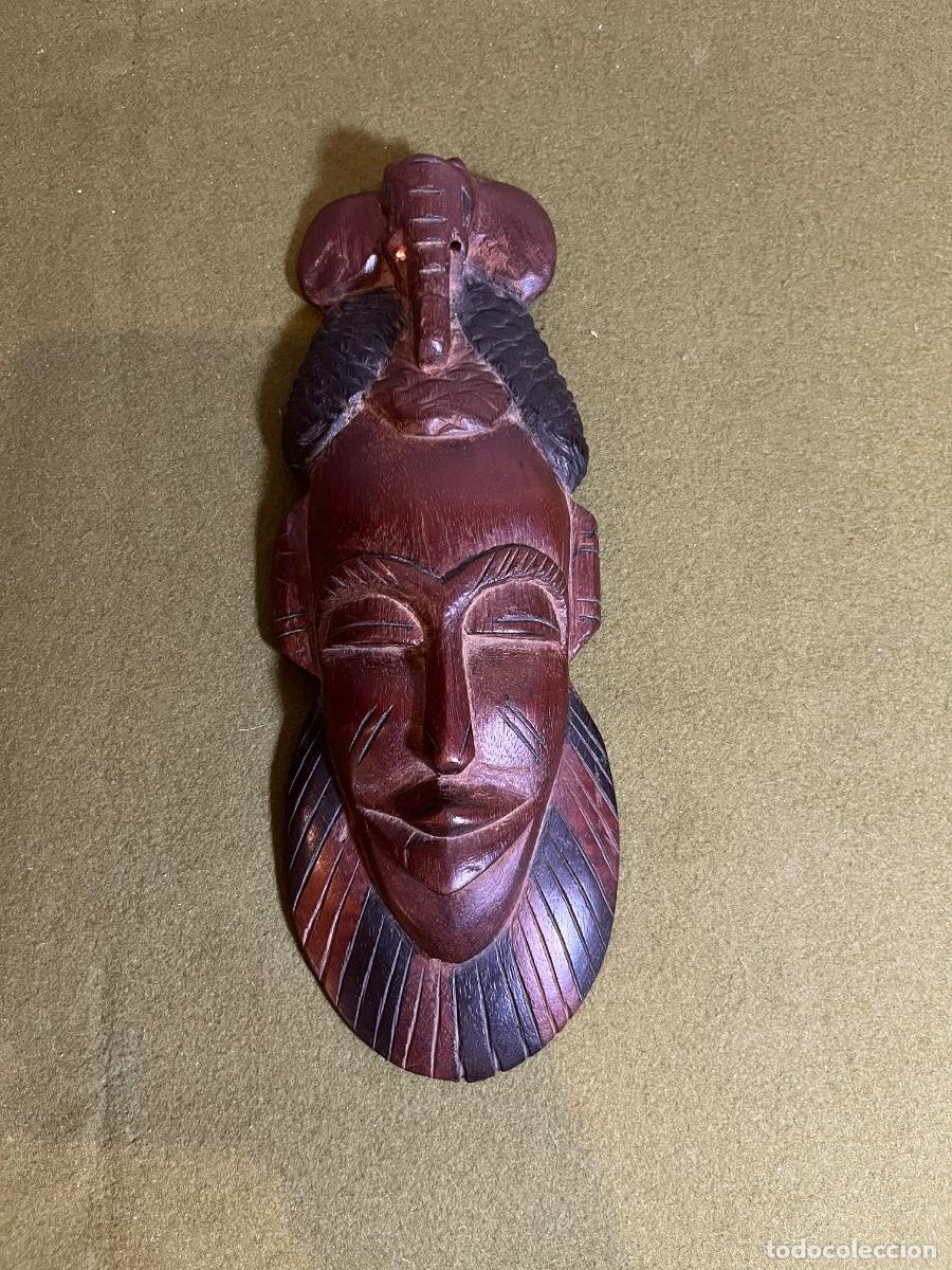 Arte: M&aacute;scara africana de madera tallada a mano con elefante &ndash; Decoraci&oacute;n &eacute;tnica vintage 21,5 cm