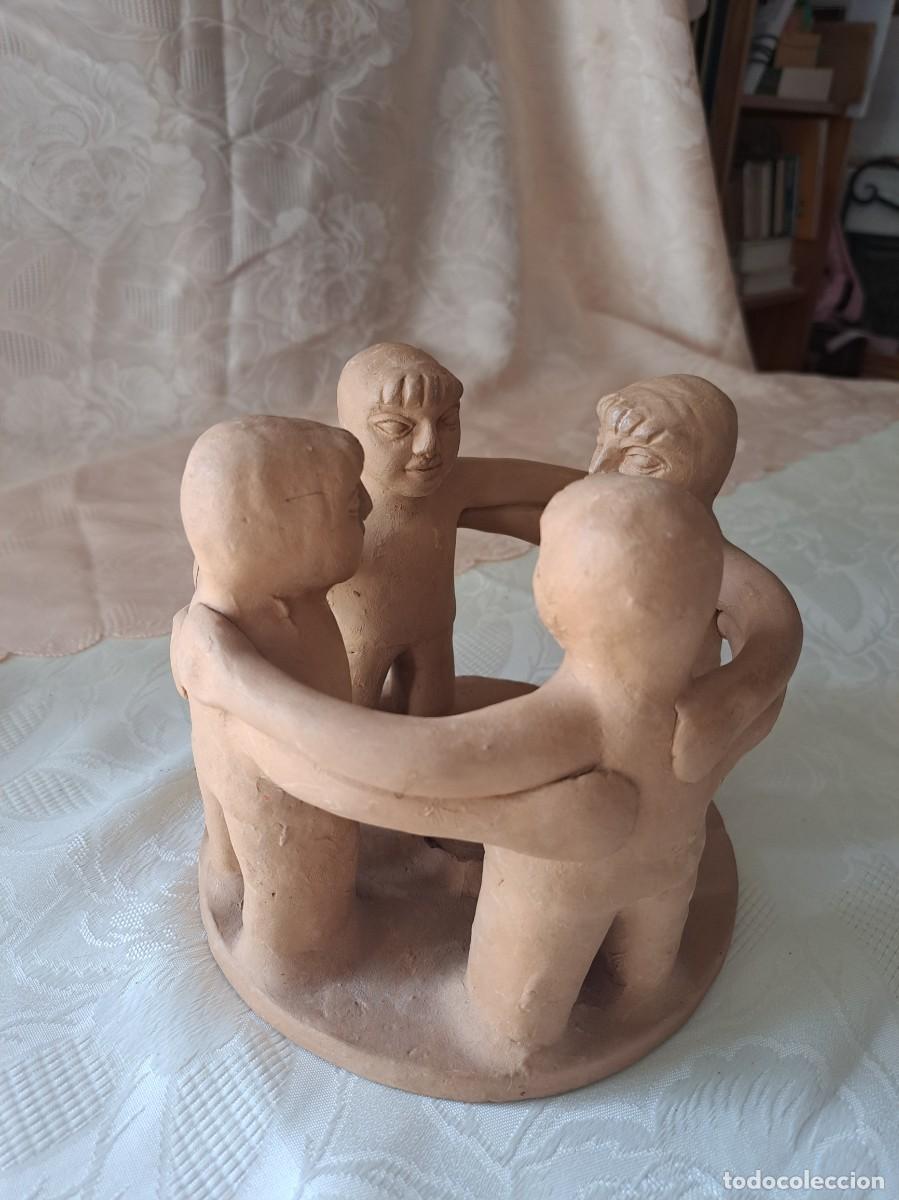 Arte: CANDELABRO ARTE MEXICANA DE CIRCULO DE LA AMISTAD, 4 FIGURAS TERRACOTA.