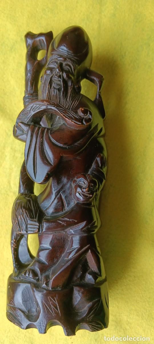 Arte: ESCULTURA DE MADERA DE PALISANDRO DE SHOU LAO (DIOS CHINO DE LA LONGEVIDAD)