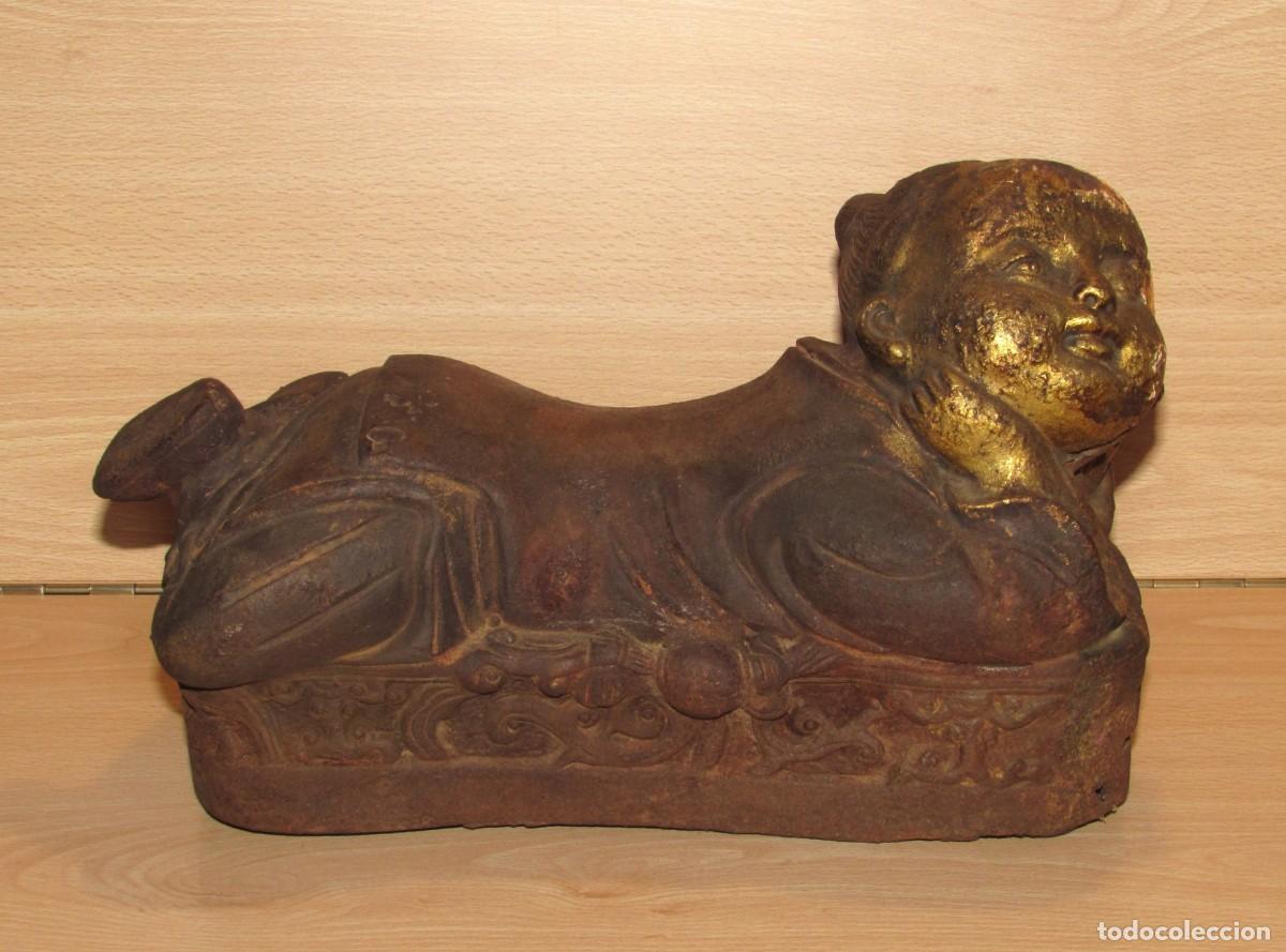 Arte: Antigua almohada reposa cabezas chino Tongzi hierro sello Dinast&iacute;a Qing o Rep&uacute;blica China XIX-XX