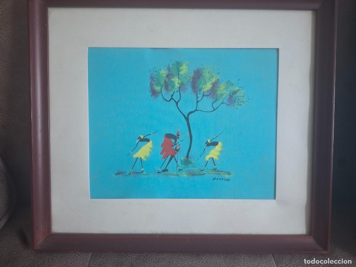 Arte: Pintura arte popular folleto africano firmada.