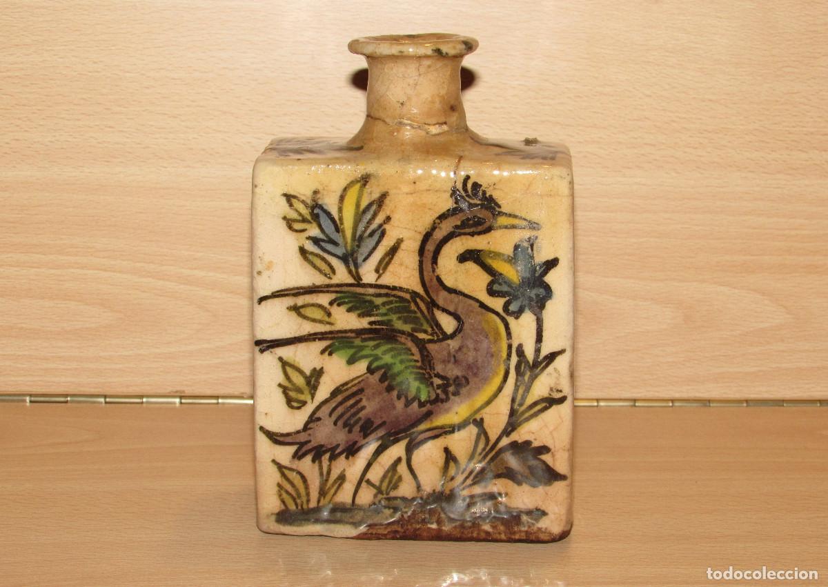 Arte: Antigua botella Ir&aacute;n iran&iacute; frasco cer&aacute;mica imperio persa esmalte Dinast&iacute;a Qajar Kayar Qadjar 15,5 cm