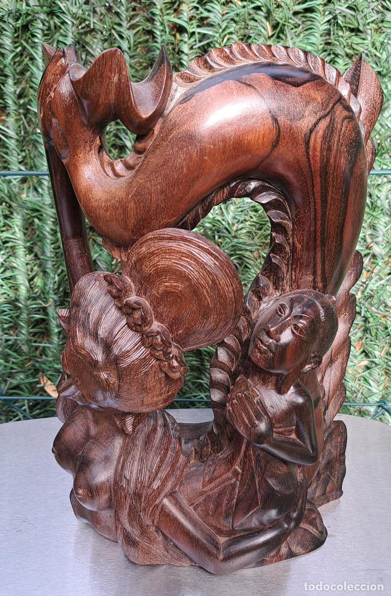 Arte: DIOSA BALINESA - FIGURA TALLADA EN MADERA DE TECA MACIZA - 2 KILOS