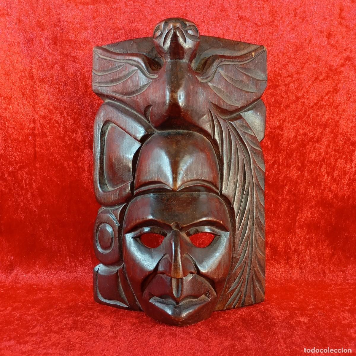 Arte: M&Aacute;SCARA DECORATIVA DE PARED - GUERRERO AZTECA, MAYA O INCA - TALLADA A MANO EN MADERA - 25 X 17 CM