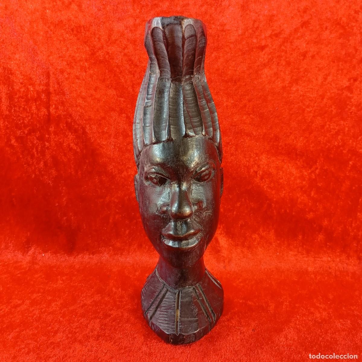 Arte: PRECIOSA ESCULTURA TRIBAL AFRICANA - BUSTO DE BEN&Iacute;N - TALLADA A MANO EN MADERA - 21,5 X 7 X 9,5 CM