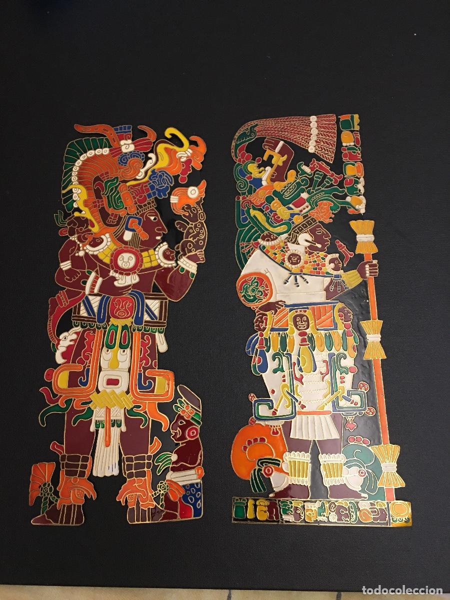 Arte: Pareja de figuras Mayas de lat&oacute;n lacado 30cm