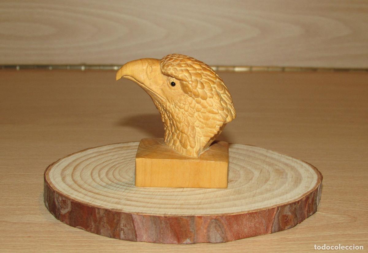 Arte: Figura tallada cabeza busto ave &aacute;guila oriental madera okimono netsuke japon&eacute;s Jap&oacute;n China firmado