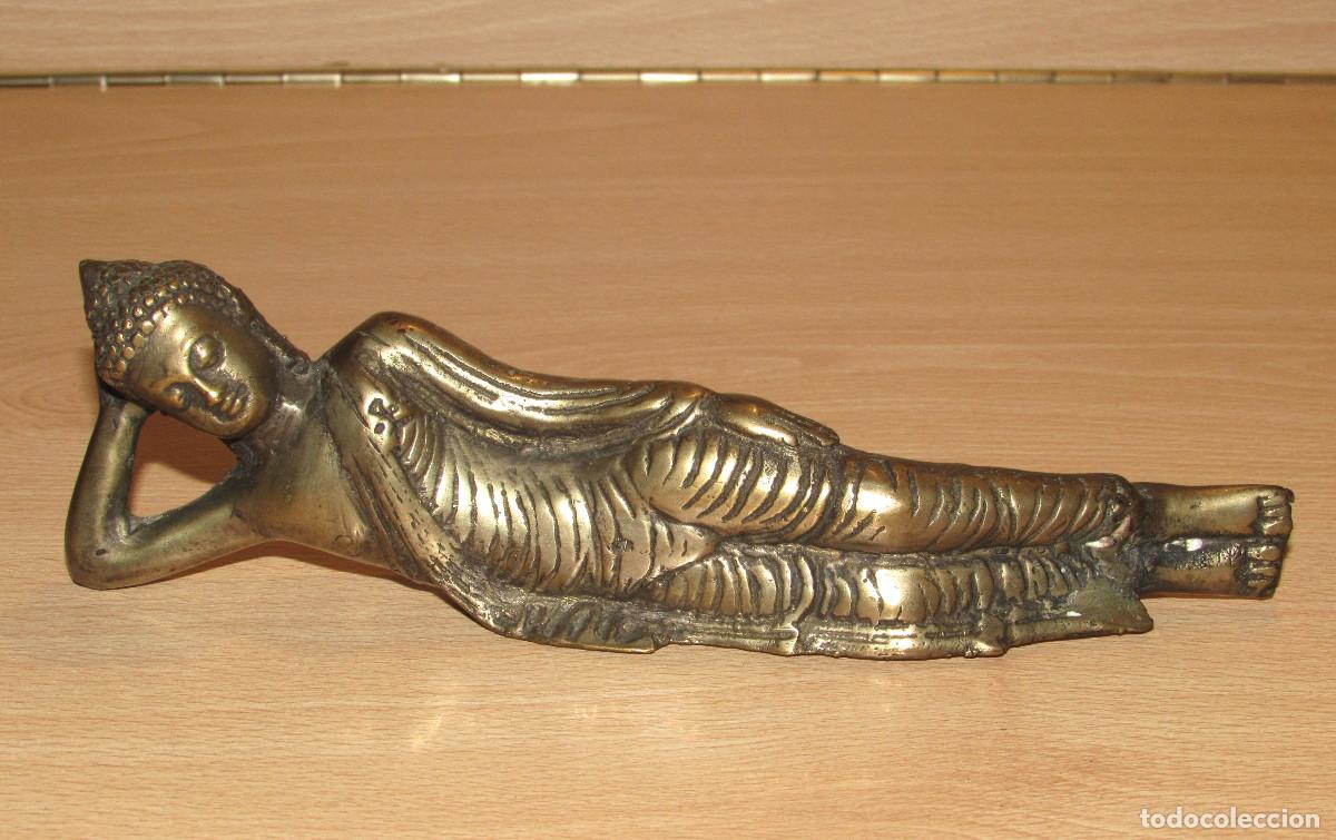 Arte: Buda Bhuda Budha tumbado acostado recostado reclinado durmiente Birmania metal esta&ntilde;o peltre 18 cm