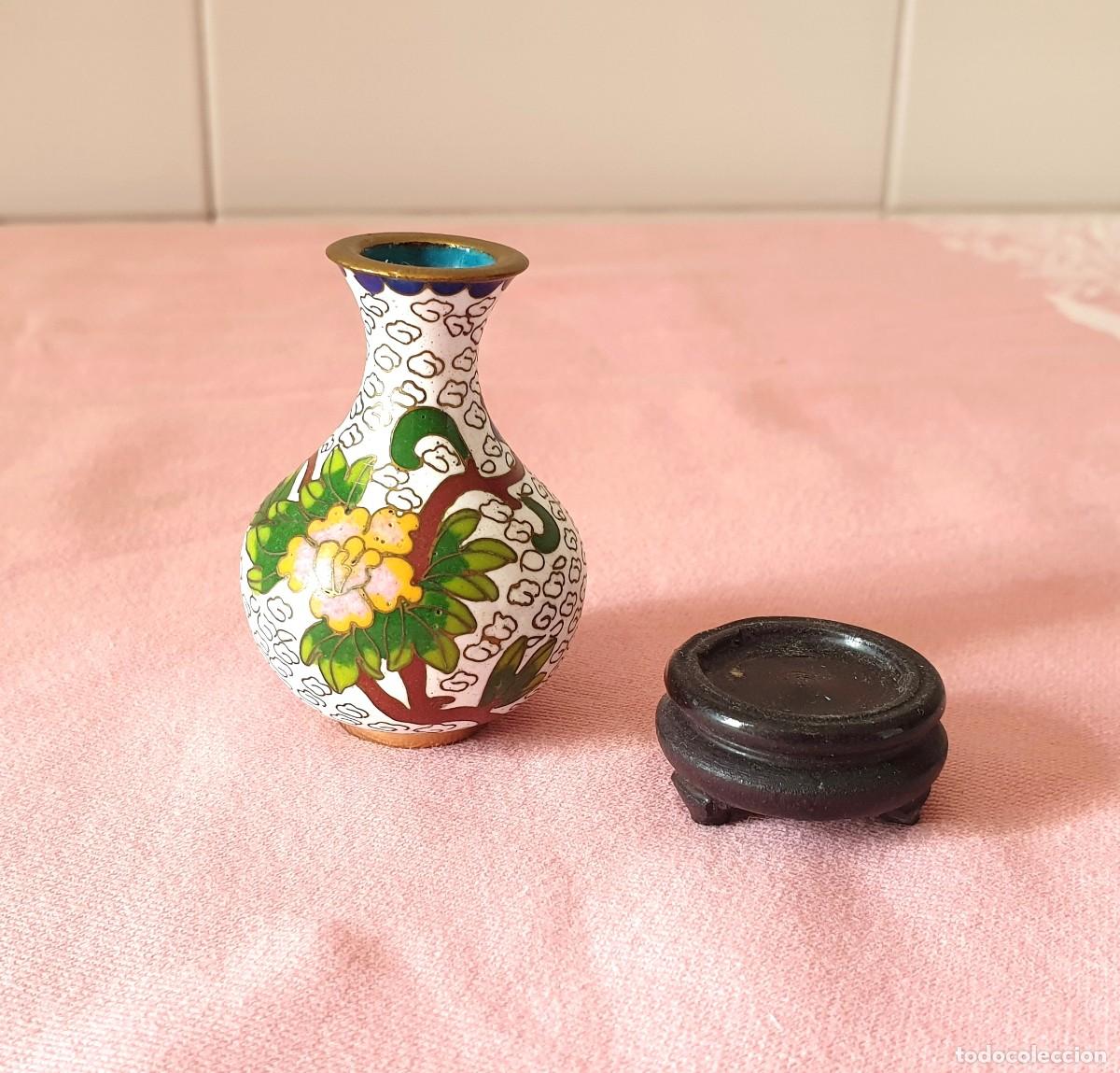 Arte: Peque&ntilde;o jarr&oacute;n 5cm arte chino miniatura esmalte cloisonn&eacute; floral