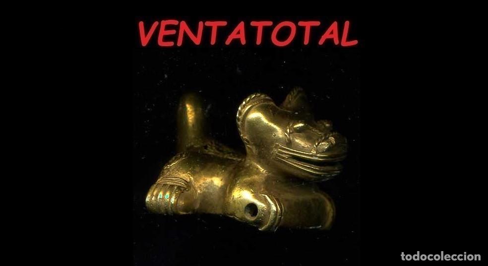 Arte: FIGURA DE ALECION DE ORO TUMBAGA ANIMAL PRECOLOMBINO QUIMBAYA JAGUAR ANTROPOMORFO LEER DESCRIPCION