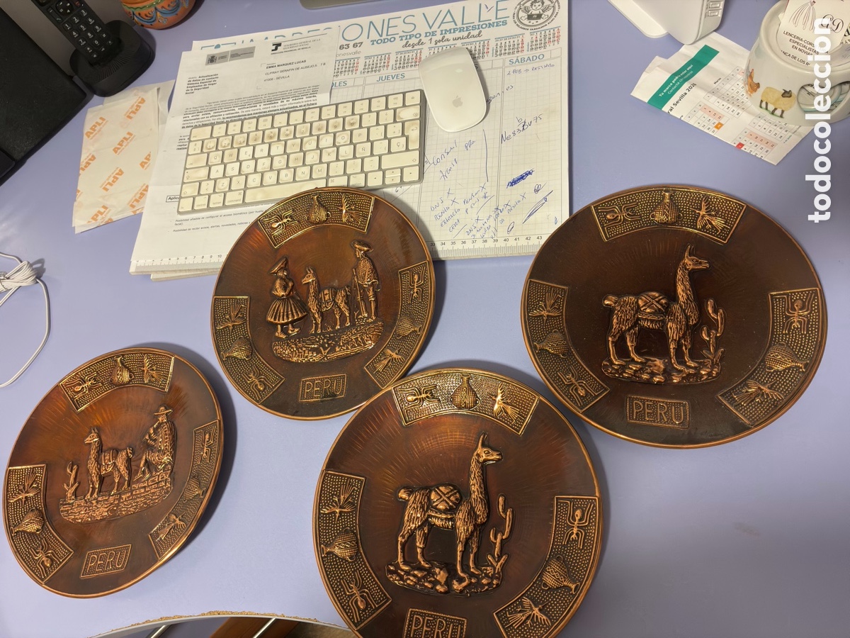 Arte: Juego de 4 platos decorativos de Peru