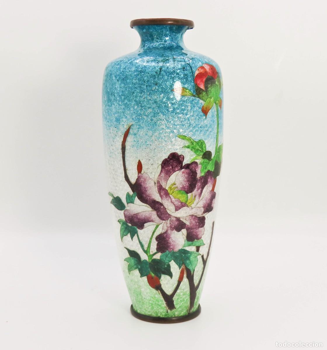 Arte: ANTIGUO JARR&Oacute;N JAPON&Eacute;S GINBARI CLOISONN&Eacute; PEON&Iacute;AS