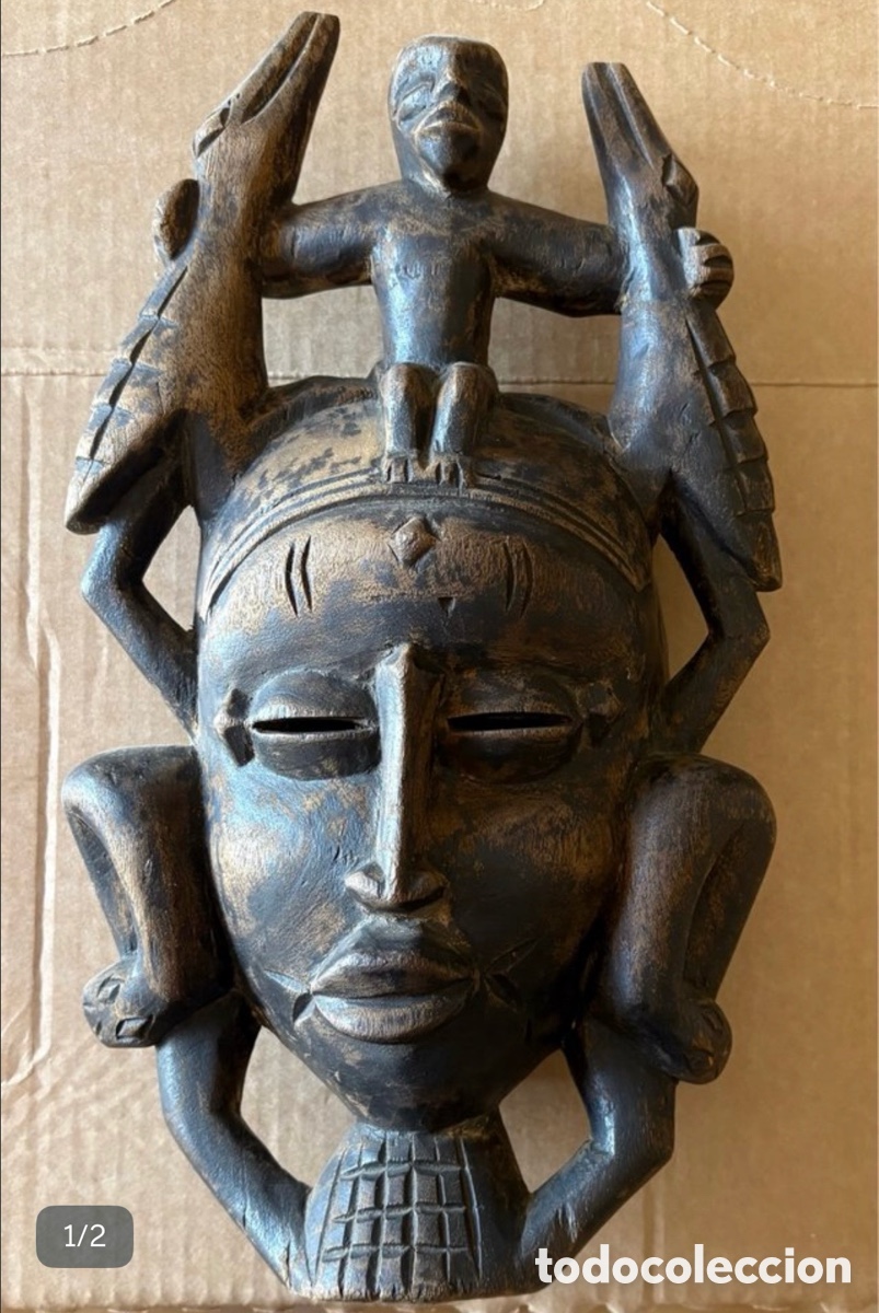 Arte: M&aacute;scara Africana de Madera. Mide 33 cm y pesa 750 gramos. Datada en la segunda mitad del S.XX