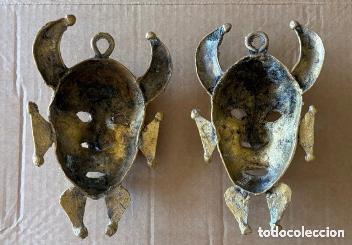 Arte: 2 M&aacute;scaras Africanas de Bronce - Foto 2