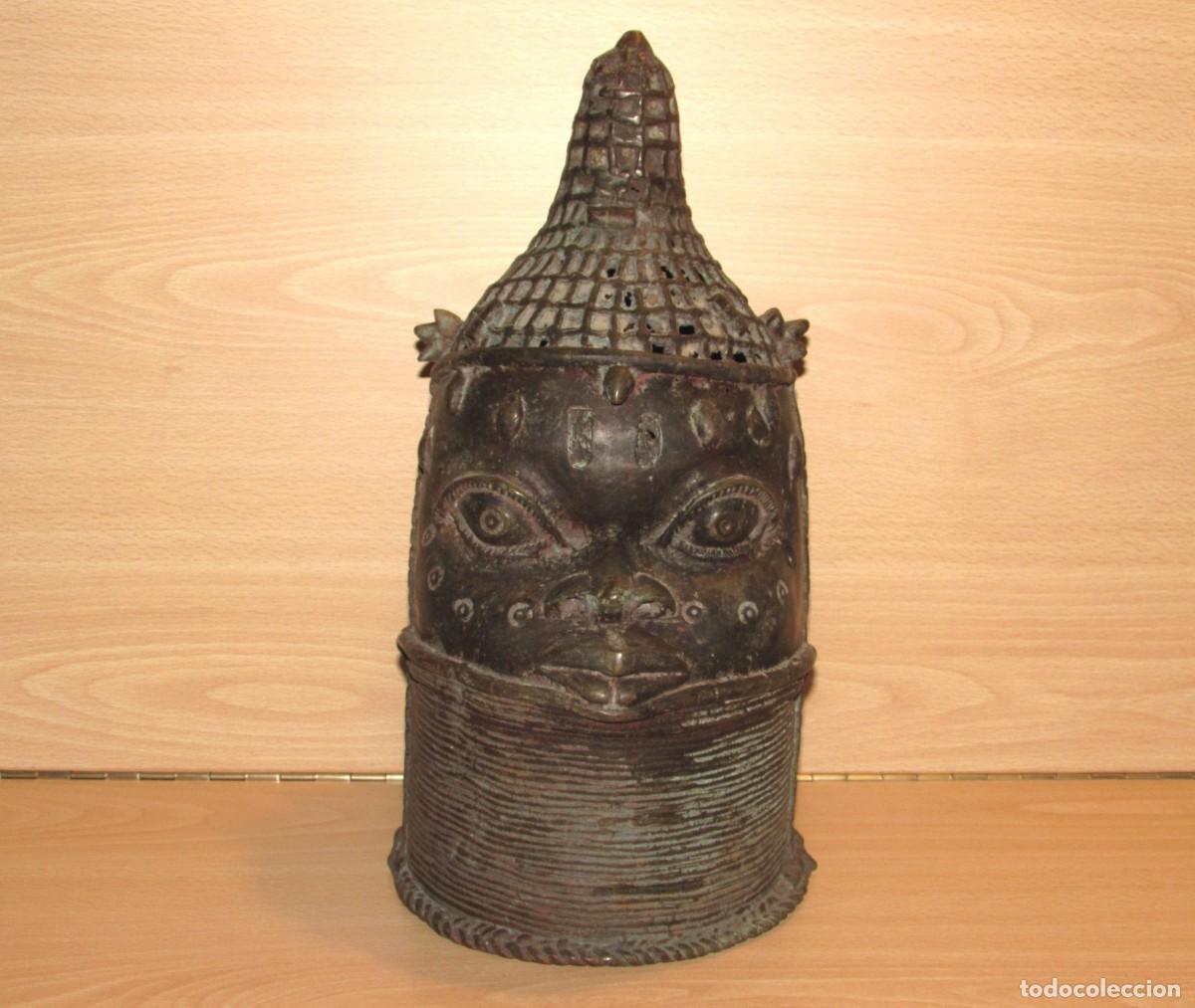 Arte: Antigua cabeza escultura bronce Ben&iacute;n Iyoba Reina Madre arte africano Nigeria 31 cm