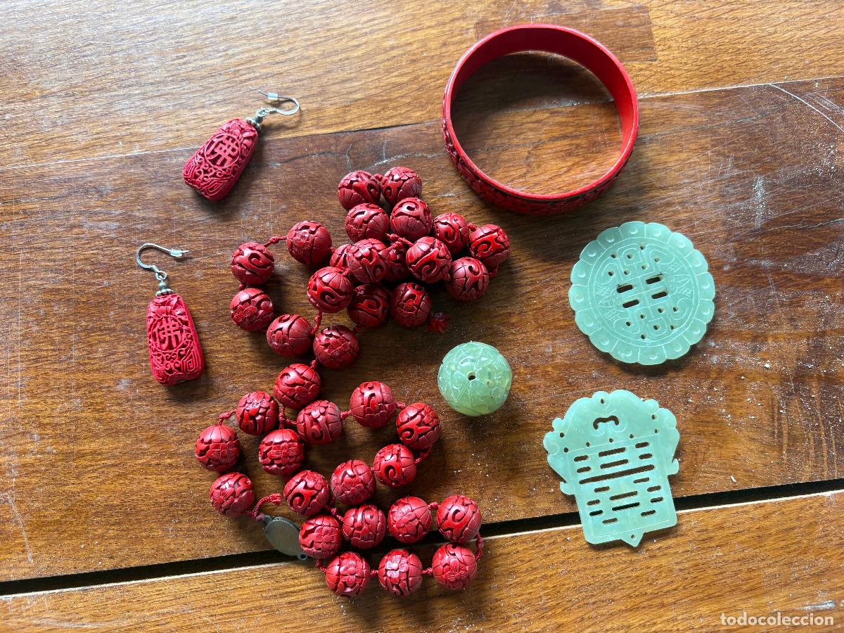Arte: Pulsera collar Pendientes Laca china y amuletos colgante jade