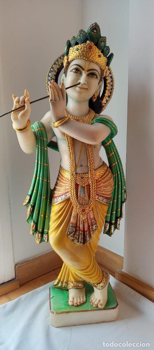 Arte: Escultura de Krishna tocando el Bansuri &ndash; Estatua India de M&aacute;rmol &ndash; 80 cm &ndash; 27 kg