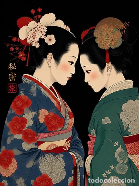Arte: Reproducci&oacute;n japonesa ukiyo-e 40x30 cm en papel de algod&oacute;n serie limitada