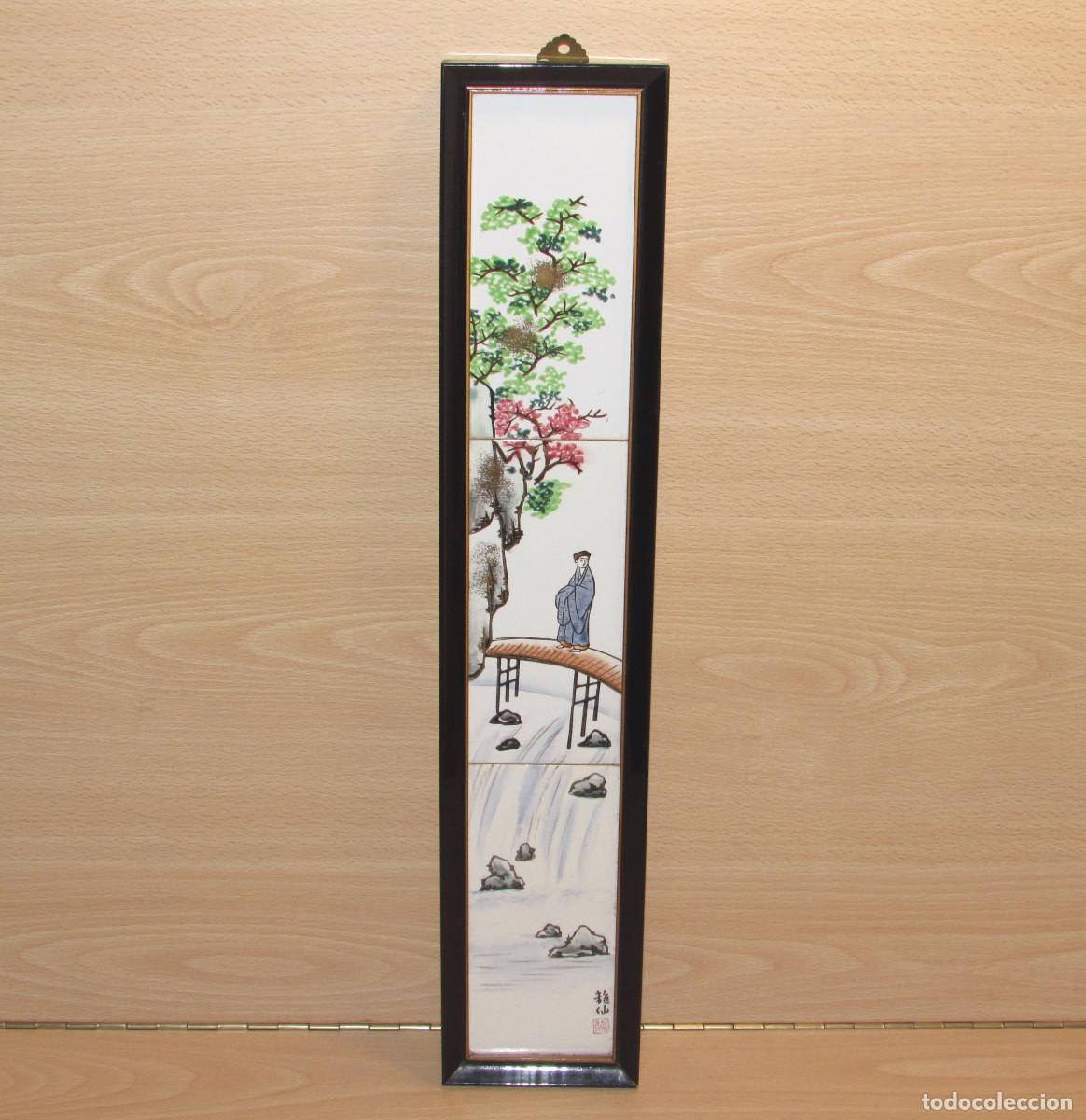 Arte: Pintura japonesa Jap&oacute;n China oriental tradicional sobre azulejos doble sello o firma prim.mit. s. XX