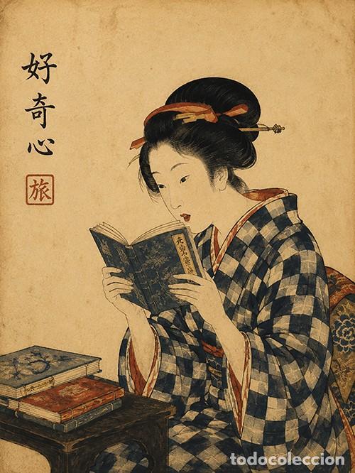 Arte: Reproducci&oacute;n japonesa ukiyo-e 40x30 cm en papel de algod&oacute;n serie limitada