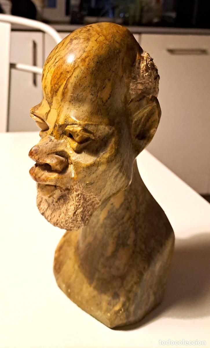 Arte: TALLA ARTESANAL BUSTO HOMBRE AFRICANO TALLADO EN ESTEATITA