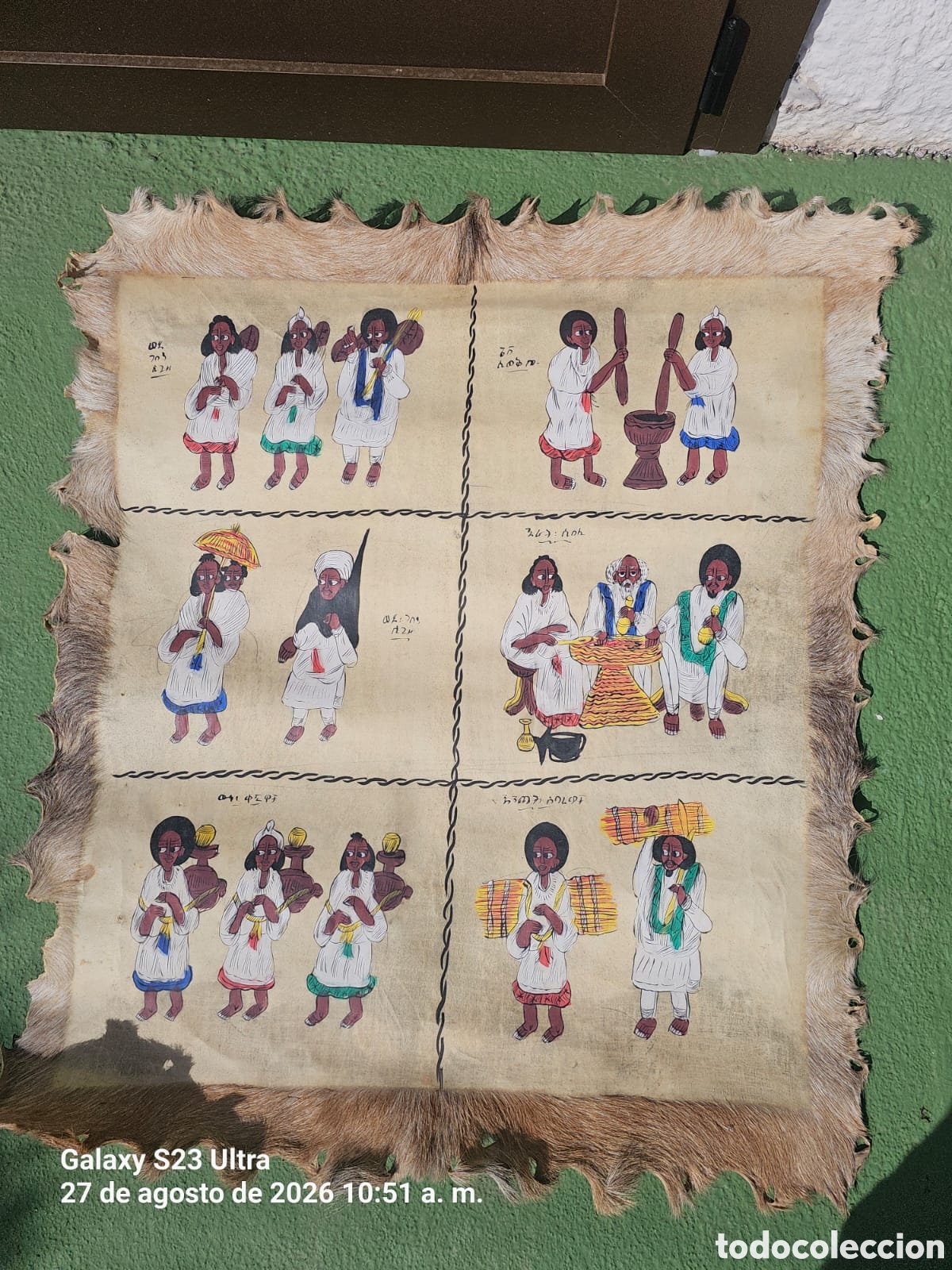 Arte: Detalles vida Etiop&iacute;a sobre piel de cabra.
