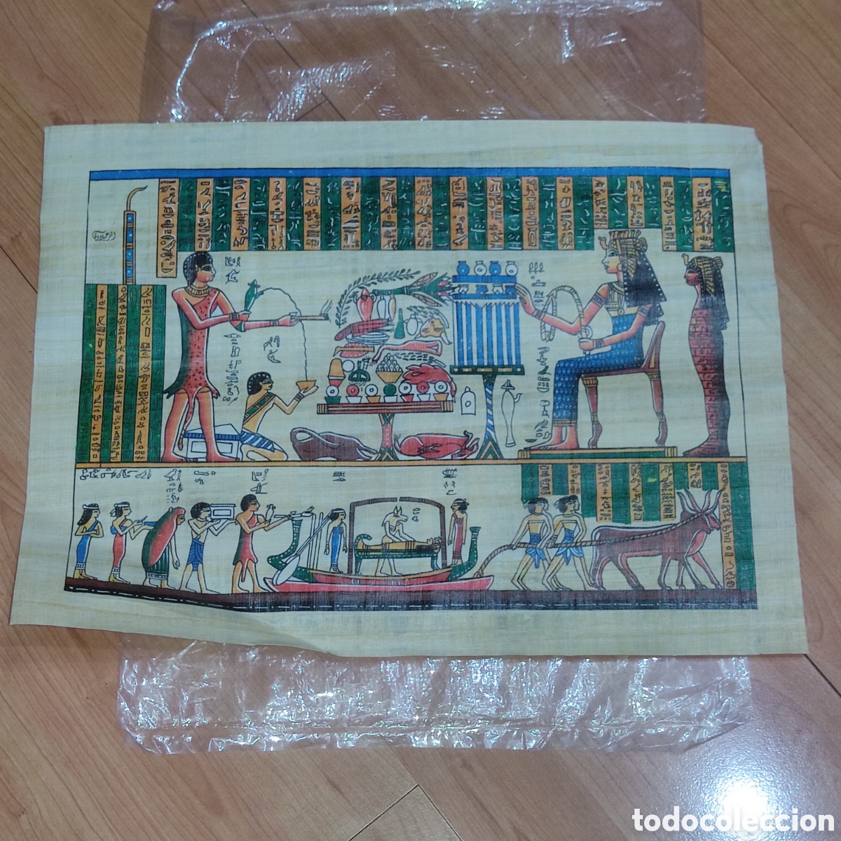 Arte: Antiguo Papiro Egipcio pintado a mano para enmarcar & Fiesta en honor a Cleopatra.
