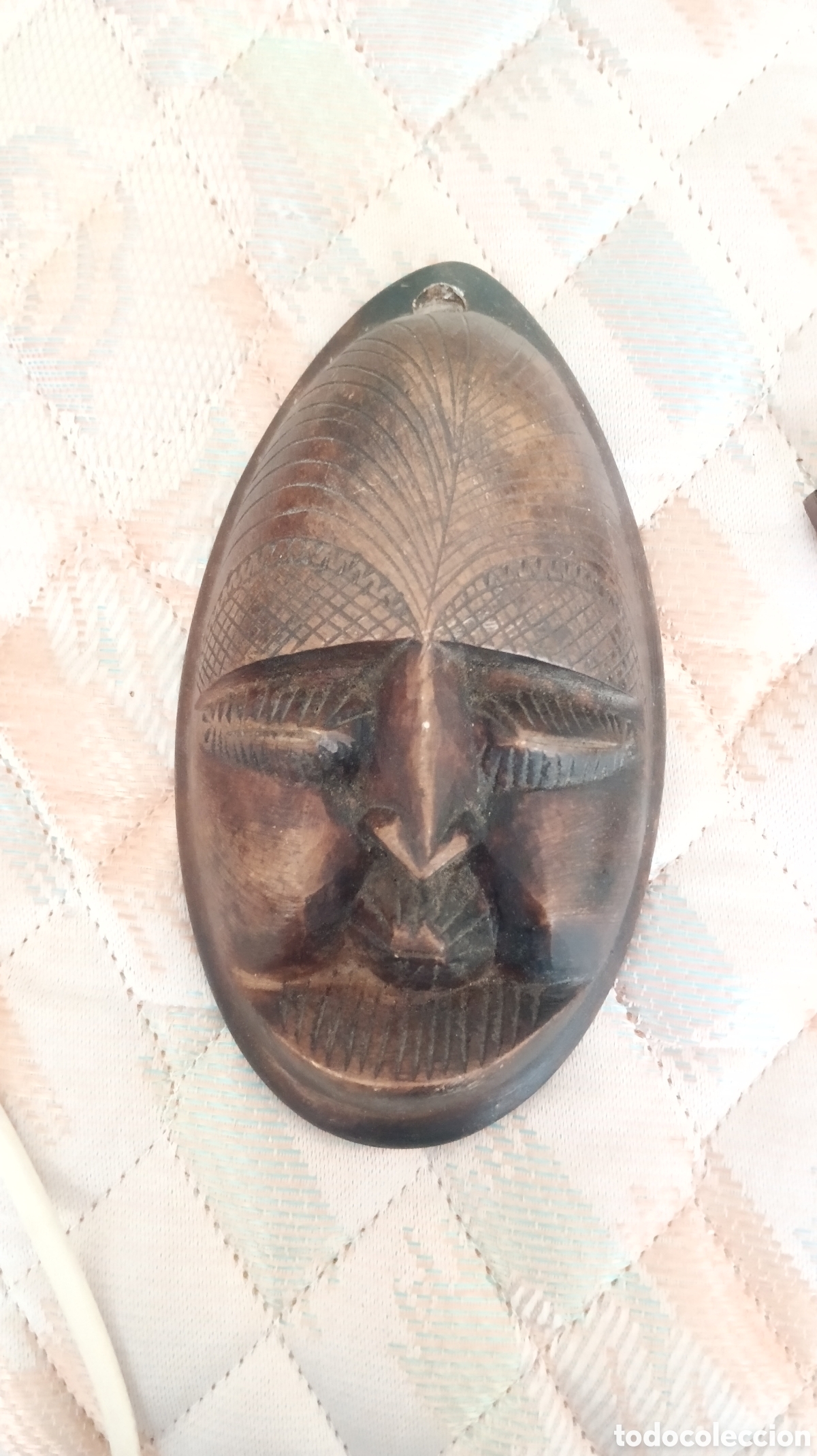 Arte: M&aacute;scara africana vintage en piedra tallada / esteatita (19x13 cm)