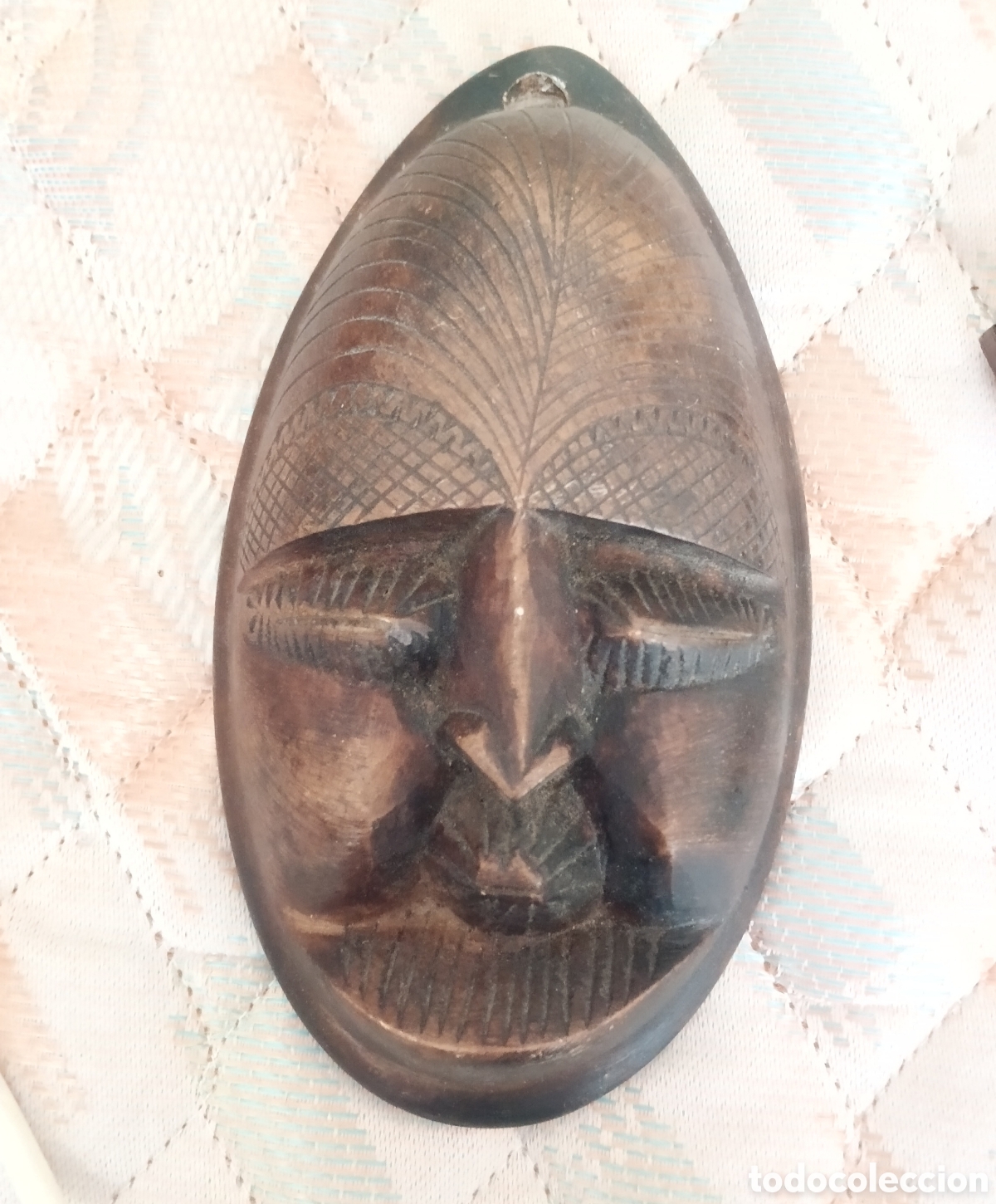 Arte: M&aacute;scara africana vintage en piedra tallada / esteatita (19x13 cm)