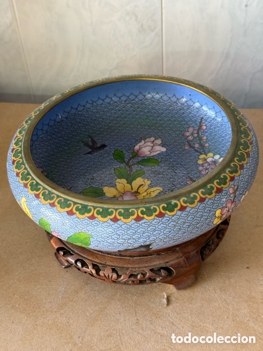Arte: Precioso centro de mesa oriental, esmalte cloissone, buen tama&ntilde;o