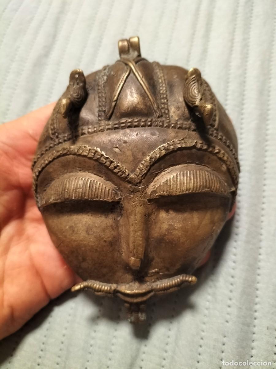 Arte: M&aacute;scara Pasaporte Africana - akan/Baoul&eacute; - Bronce - 12cm - Costa de Marfil original a&ntilde;os 50