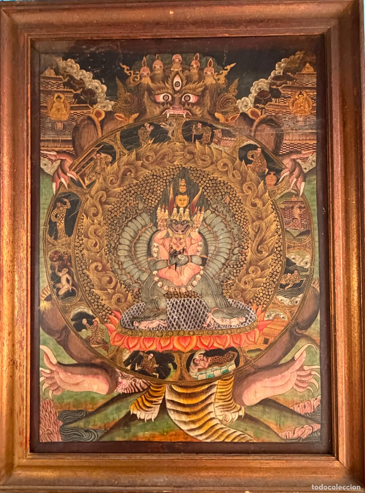 Arte: Antigua Thangka Tibetana Bhavachakra , rueda de la vida , Yama y Samsara , Tibet . 1920 apr. R802