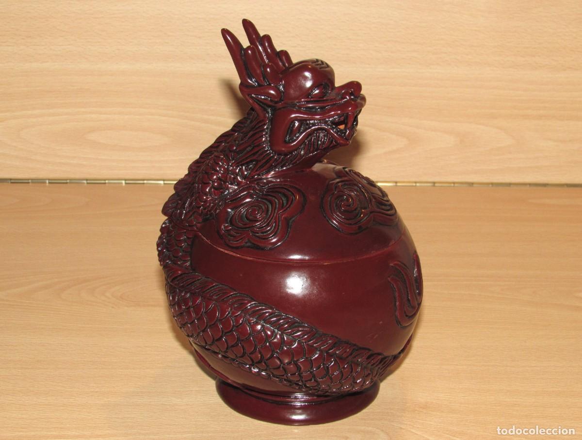 Arte: Quemador oriental incensario porta incienso drag&oacute;n chino granate terracota arcilla artesanal