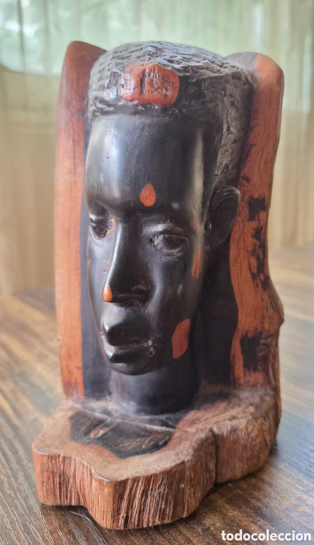 Arte: ANTIGUA ESCULTURA &Aacute;FRICA &Eacute;BANO Y MADERA NOBLE &ndash; BUSTO TRIBAL PURA TALLA ARTESANAL A MANO EN TRONCO