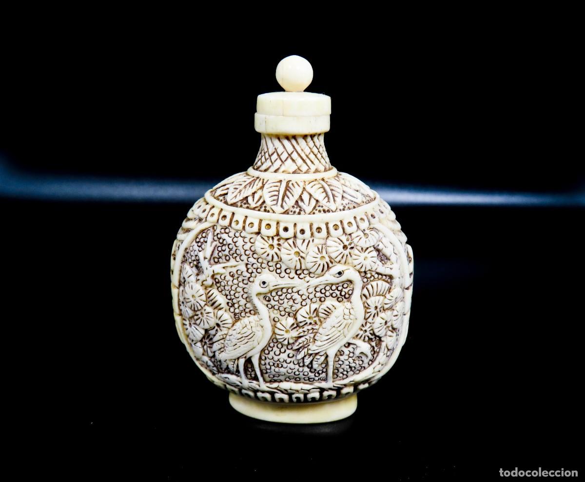 Arte: BOTELLA DE TABACO RAP&Eacute; SNUFF BOTTLE RESINA GRULLAS