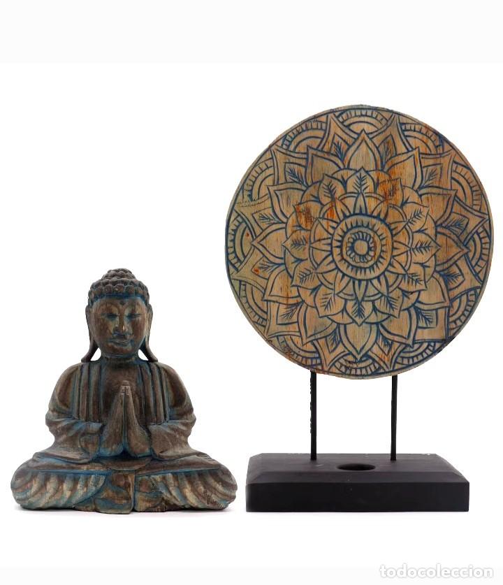Arte: Set Feng Shui Buda de 45 cms com Buda y mandala floral de madera tallados a mano
