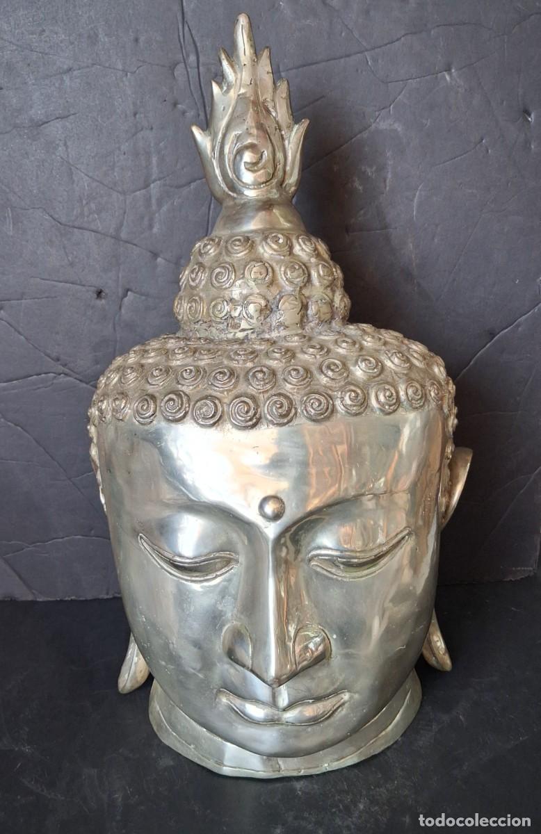 Arte: Cabeza de Buda tibetano Metal plateado