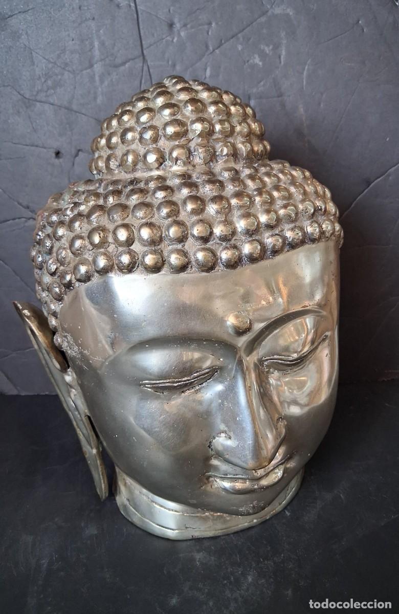 Arte: Gran cabeza de Buda metal plateado