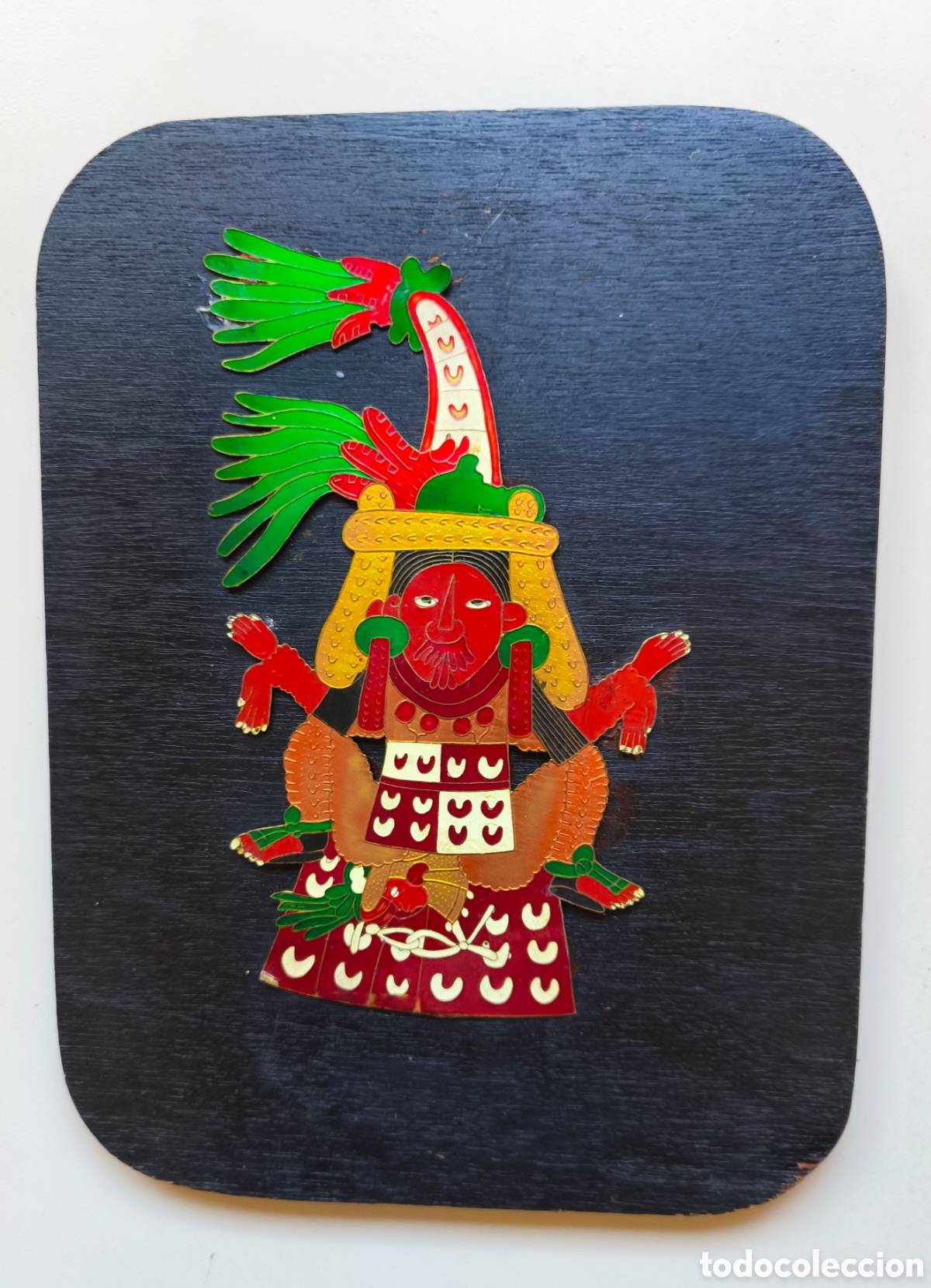 Arte: placa vintage de arte popular mexicano elaborada con metales esmaltados