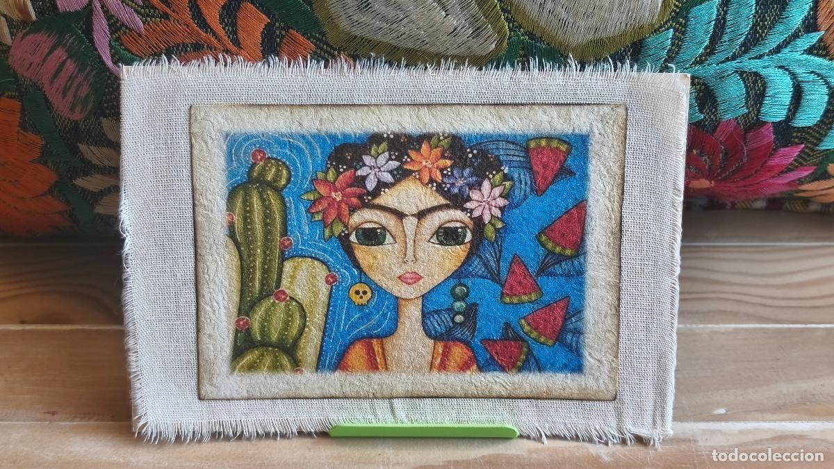 Arte: Arte mexicano en papel amate &ndash; Retrato femenino con cactus y sand&iacute;as