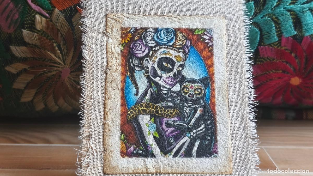 Arte: Arte mexicano en papel amate &ndash; Catrina con gato