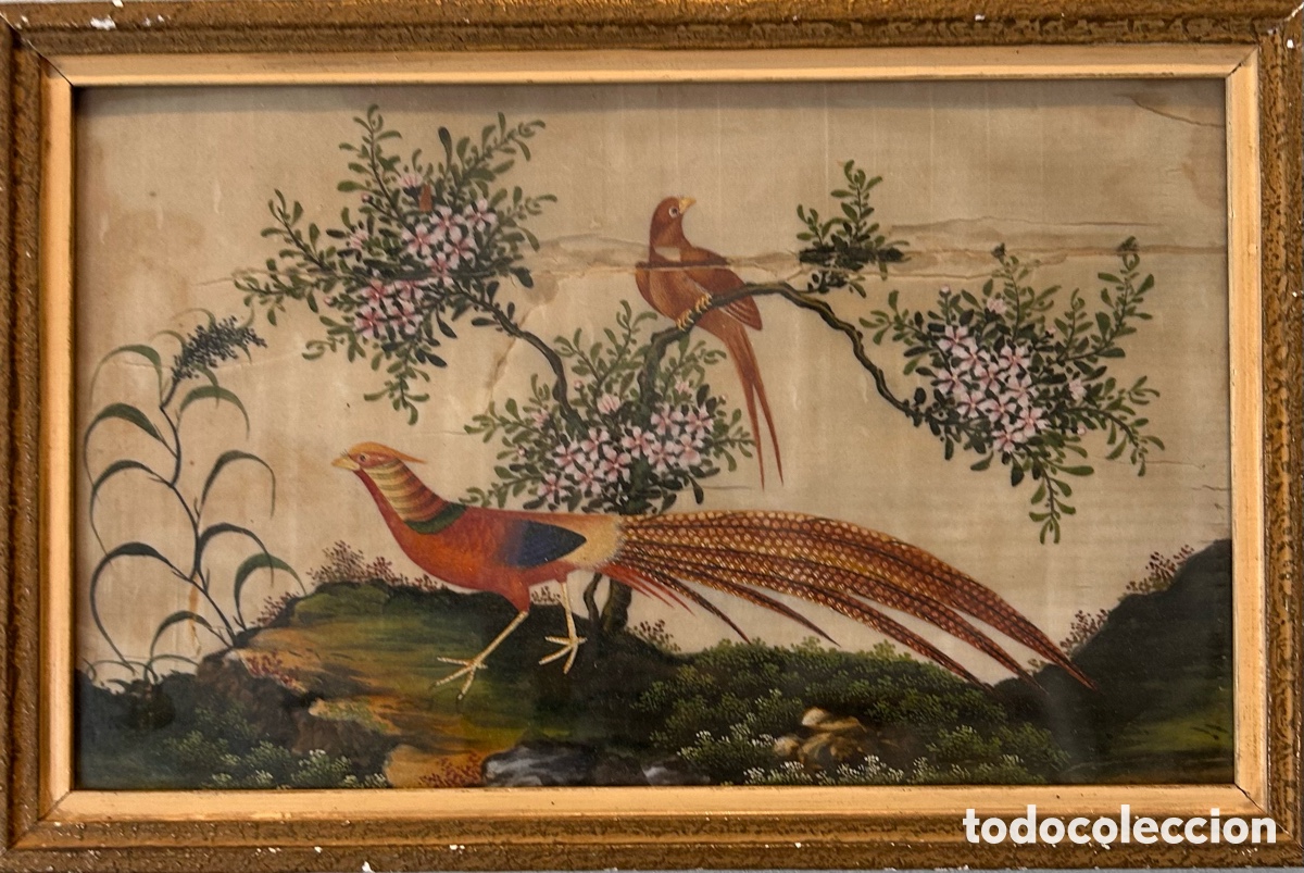 Kunst: Pintura china sobre seda con aves y flores &ndash; Segunda mitad del siglo XIX