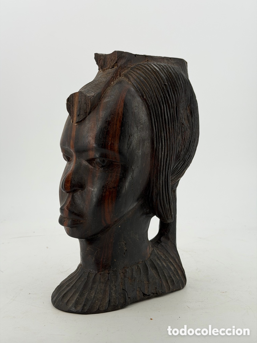 Arte: Gran Busto Africano de Madera - Foto 5
