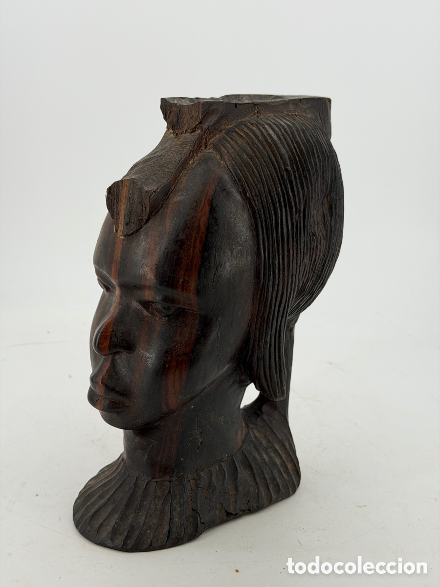 Arte: Gran Busto Africano de Madera - Foto 7