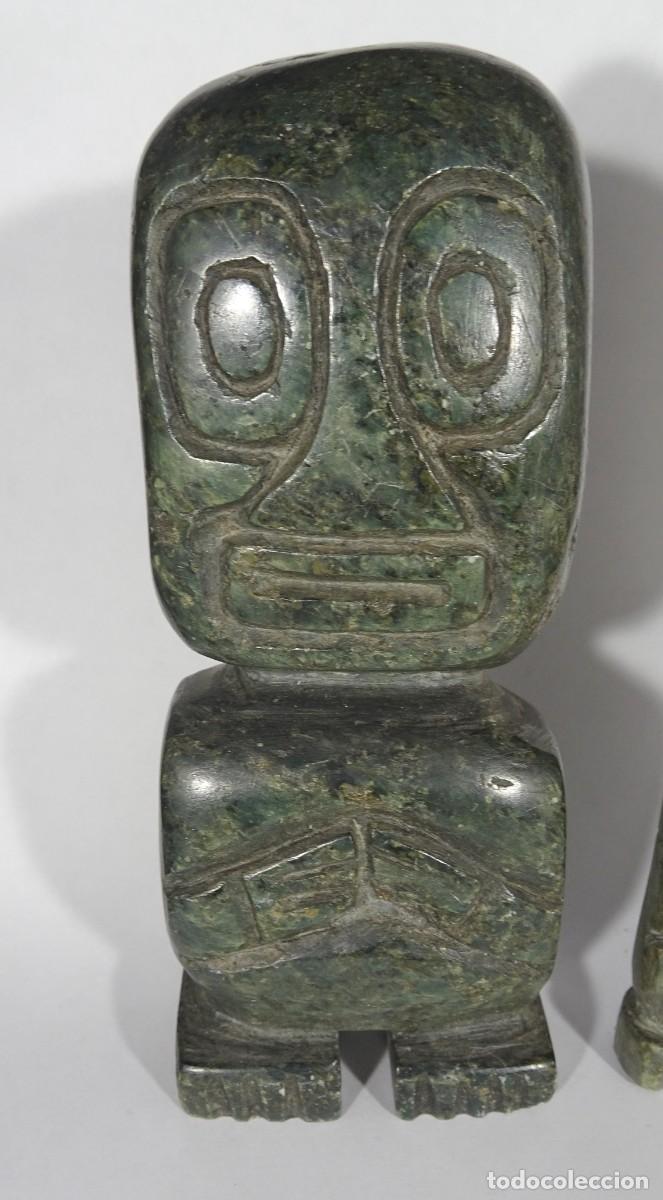 Arte: LOTE DE 2 ANTIGUAS FIGURAS TALLADAS EN PIEDRA VERDE , AZTECA-MAYA, VER FOTOS