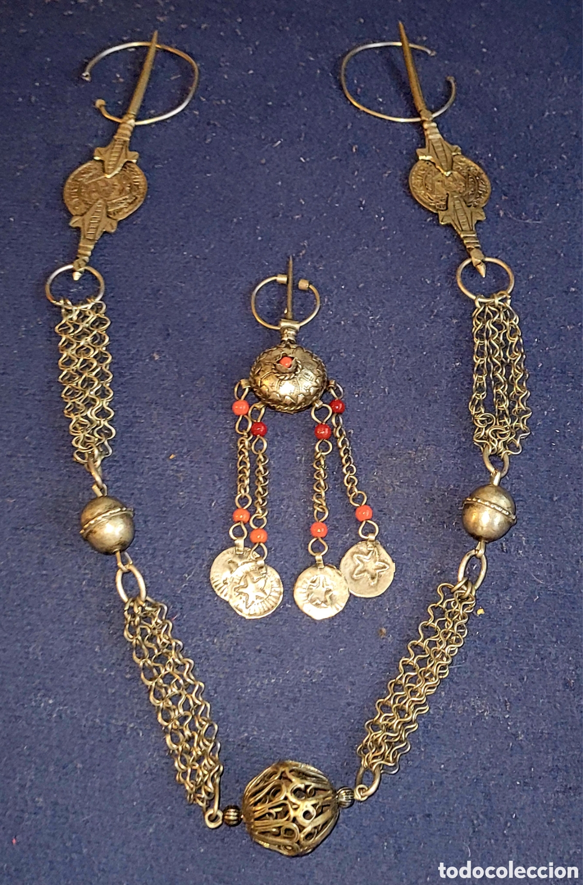 Arte: Precioso lote collar bereber con fibulas + fibula extra Marruecos