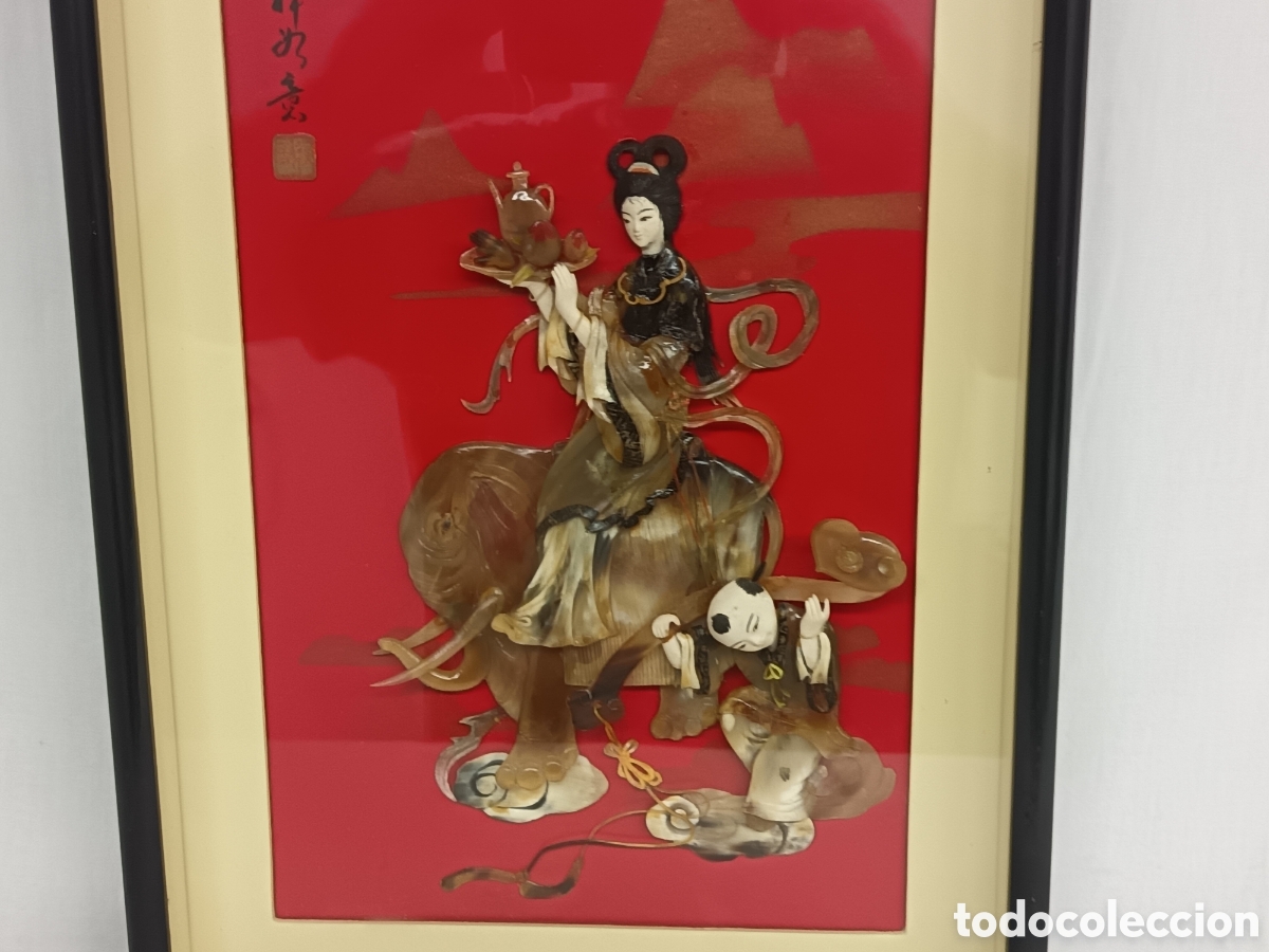 Arte: CUADRO VINTAGE ARTESANAL, CHINO, HASTA DE TORO.