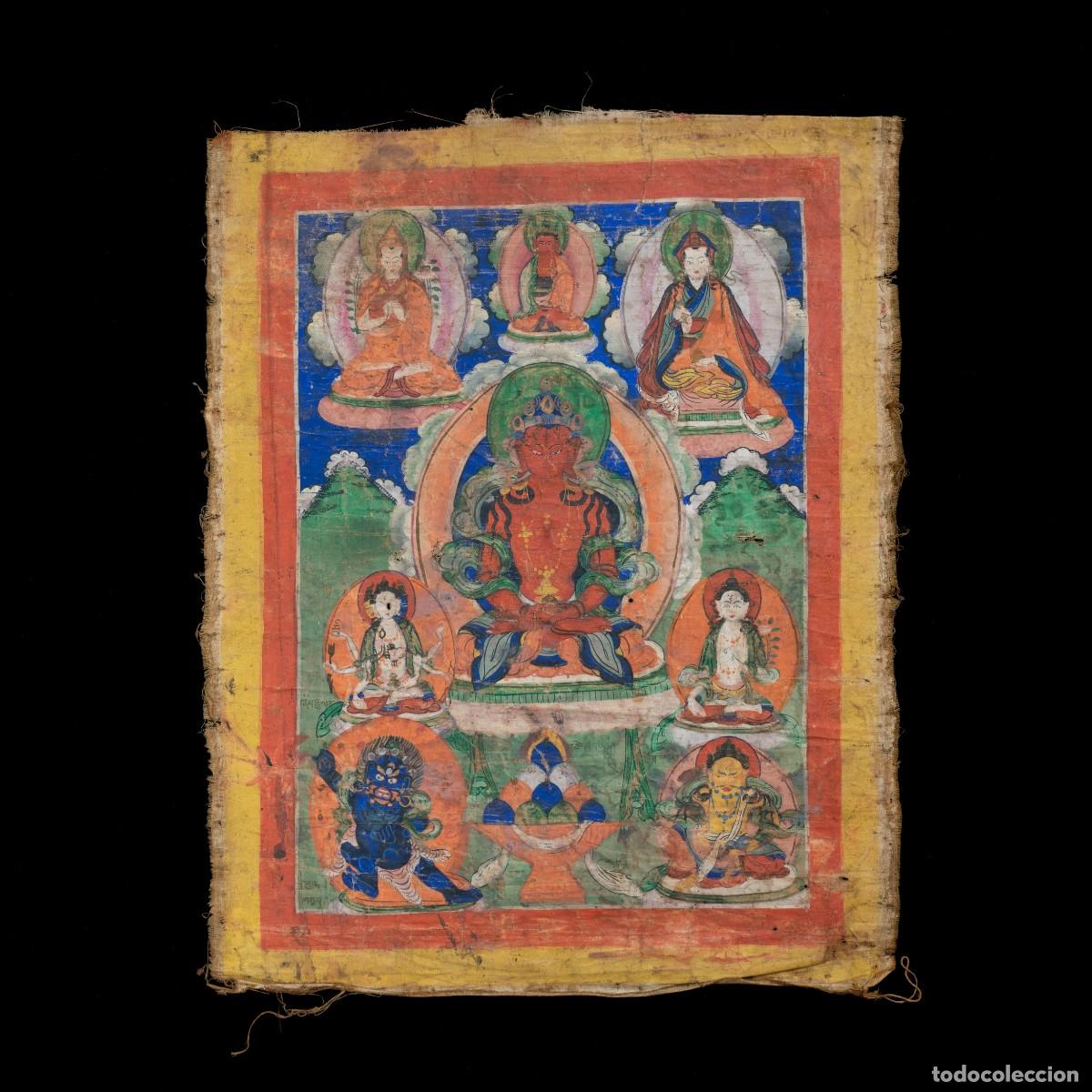 Arte: Thangka Tibetano de Buda Amitayus, Siglo XIX, Pintura Budista sobre Tela