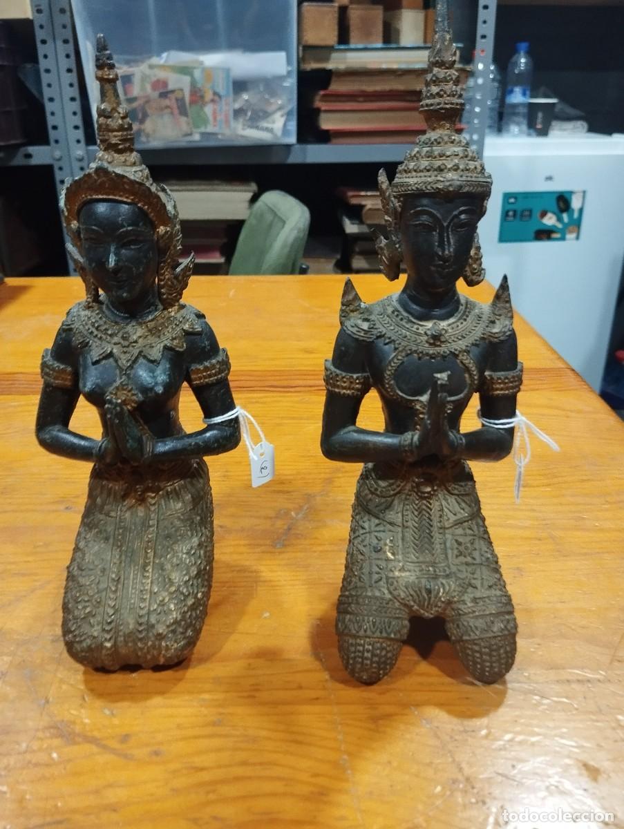Art: PAREJA DE ANGELES GUARDIANES DE BUDA THEPPANOM - TAILANDIA. EN BRONCE.
