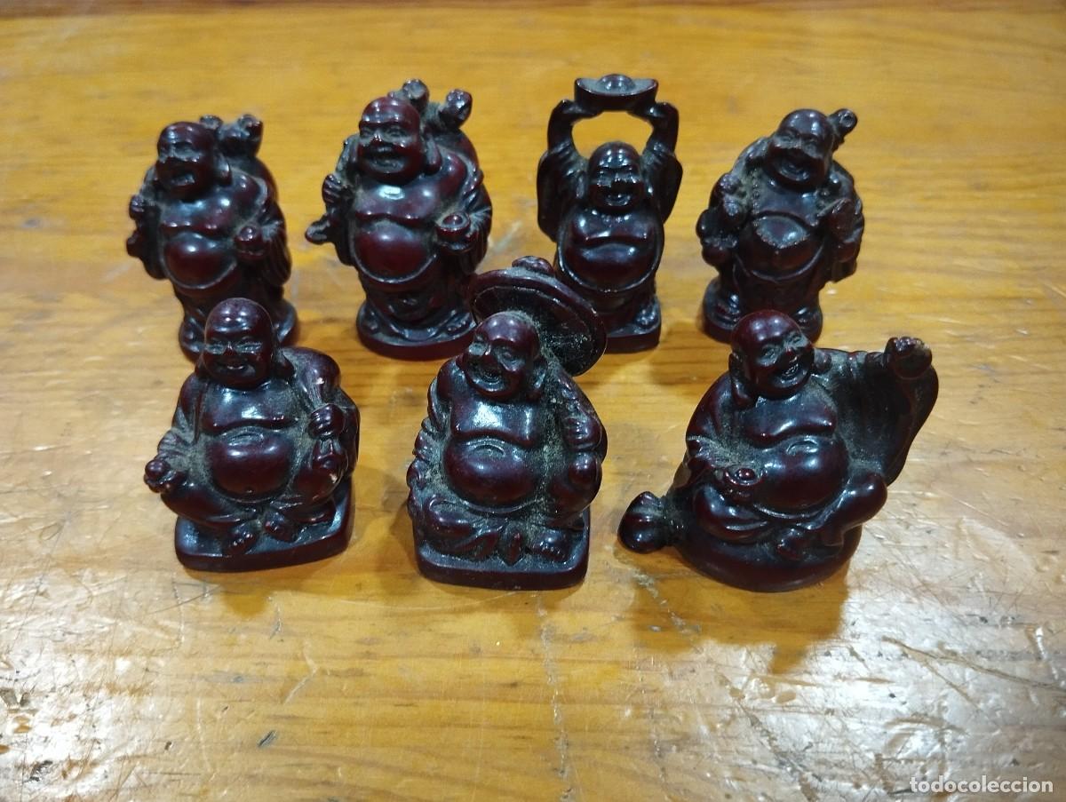 Arte: COLECCI&Oacute;N DE SIETE 7 BUDAS DE LA SUERTE EN RESINA CON LACADO COLOR MARR&Oacute;N.